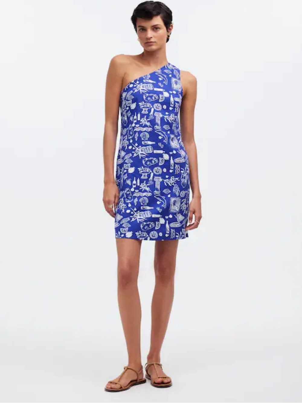 Madewell x Lisa Says Gah One Shoulder Mediterranean Linen Blend Dress 12